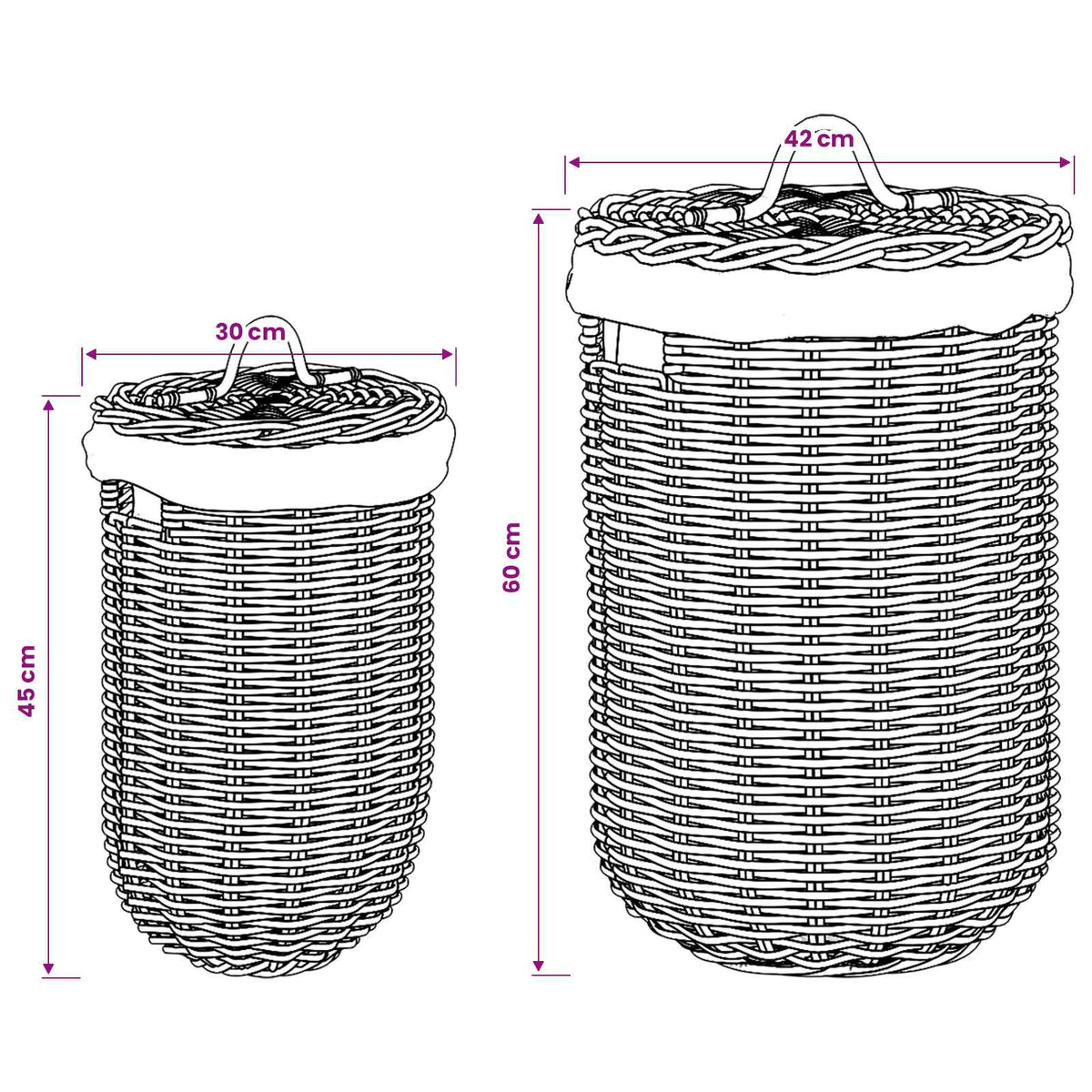 vidaXL Wasmand met deksel 2 pcs Kubu grijs Kubu Rattan