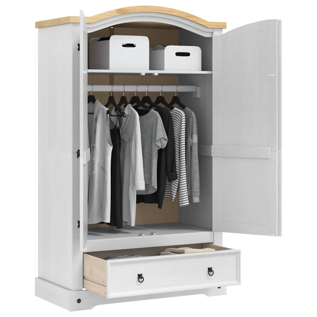 vidaXL Kledingkast met lade Wit 101 x 52 x 170 cm Massief grenenhout