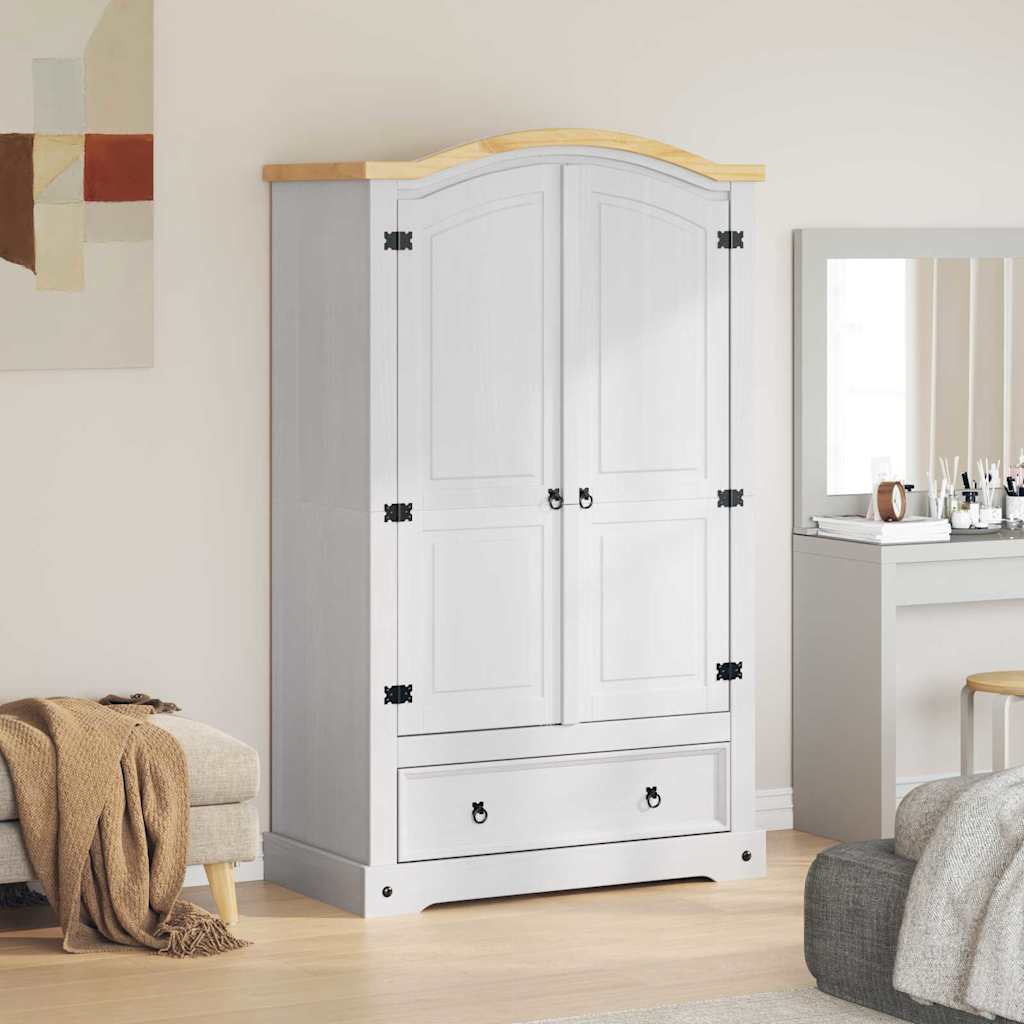 vidaXL Kledingkast met lade Wit 101 x 52 x 170 cm Massief grenenhout