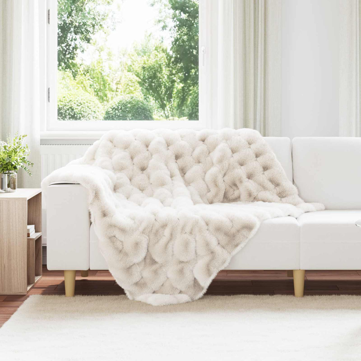 vidaXL Neppels Konijnenbont Deken 4 pcs Beige 130 x 150 cm Polyester