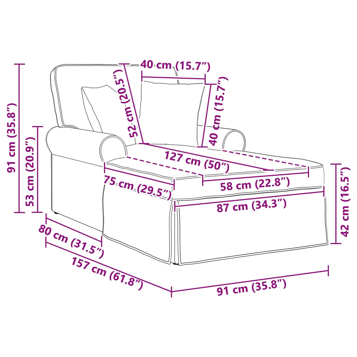 vidaXL Chaise Lounge met Rok met kussen Lichtgrijs 91 x 157 x 91 cm
