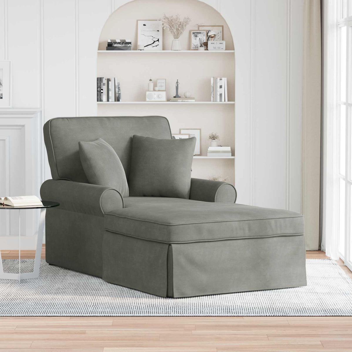 vidaXL Chaise Lounge met Rok met kussen Lichtgrijs 91 x 157 x 91 cm