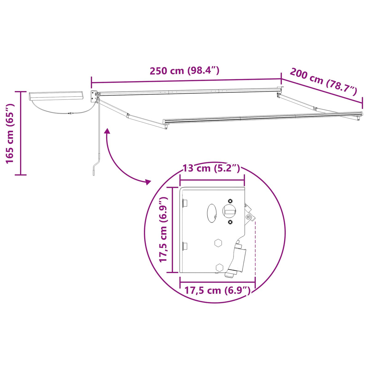 vidaXL Elektrisch uitschuifbaar zonnescherm frame Wit 2,5 x 2 m Staal