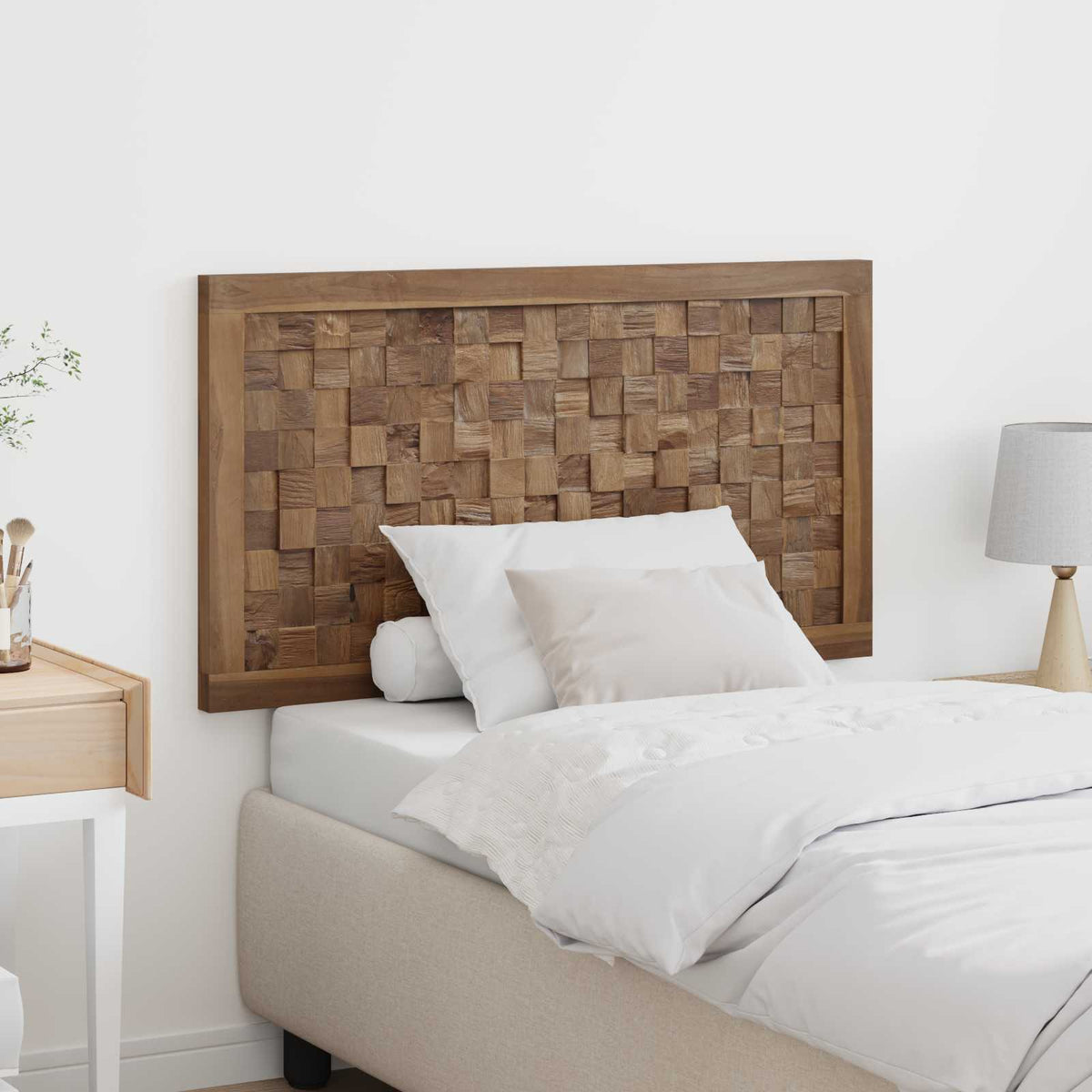 vidaXL Hoofdbord Wandgemonteerd Naturel 100 cm Massief Teakhout