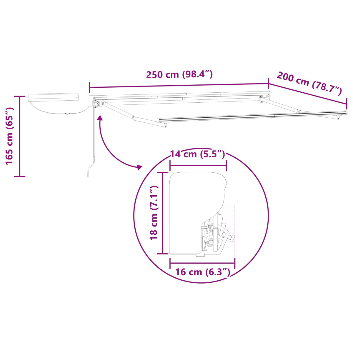 vidaXL Elektrisch uitschuifbaar zonnescherm frame Wit 2,5 x 2 m Staal