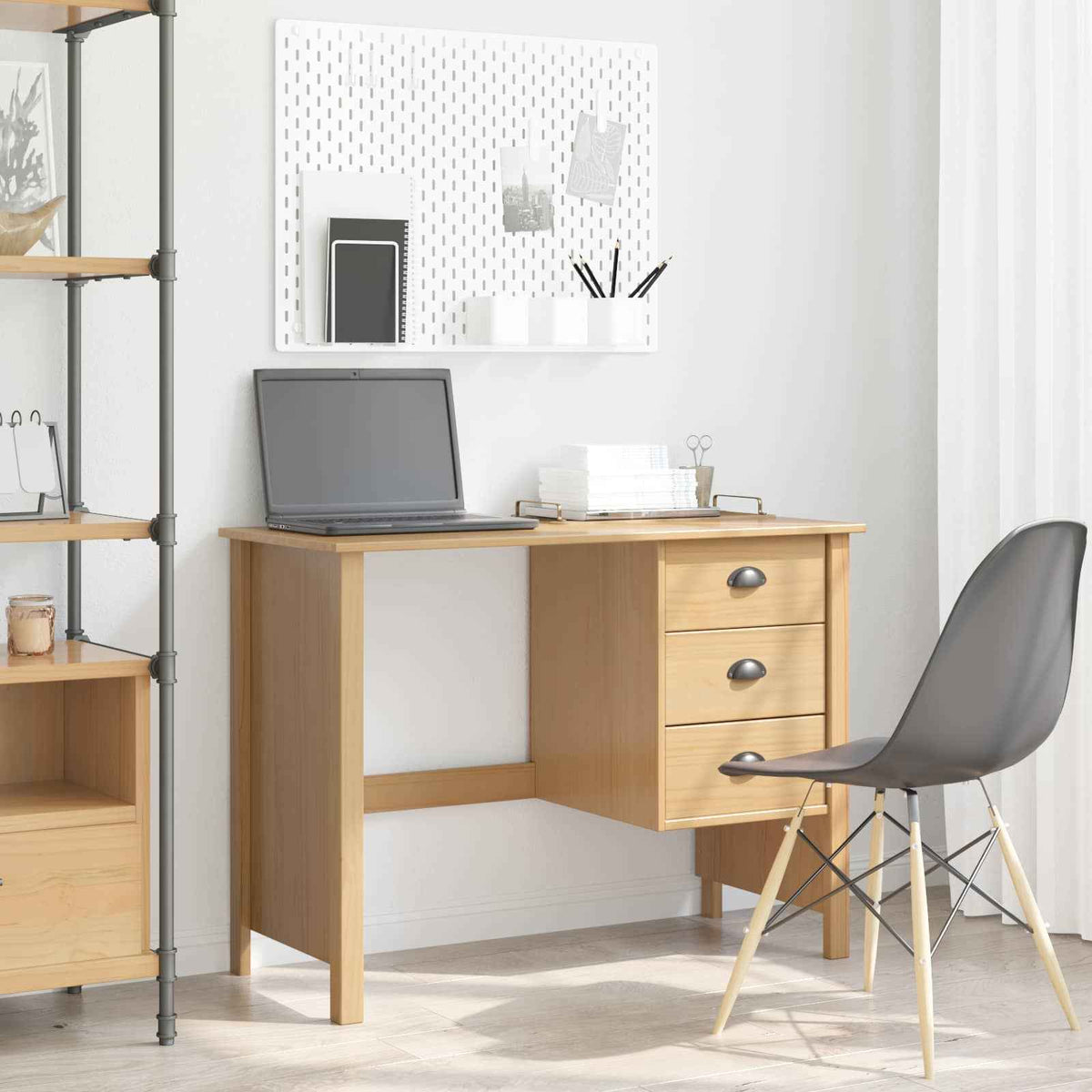 vidaXL Bureau met lades Honingbruin 100 x 45 x 74 cm Massief Vurenhout