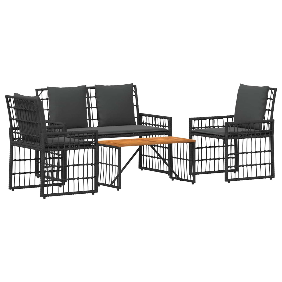 vidaXL Buitenmeubelset 4 pcs Zwart en Donkergrijs Staal en Poly Rattan