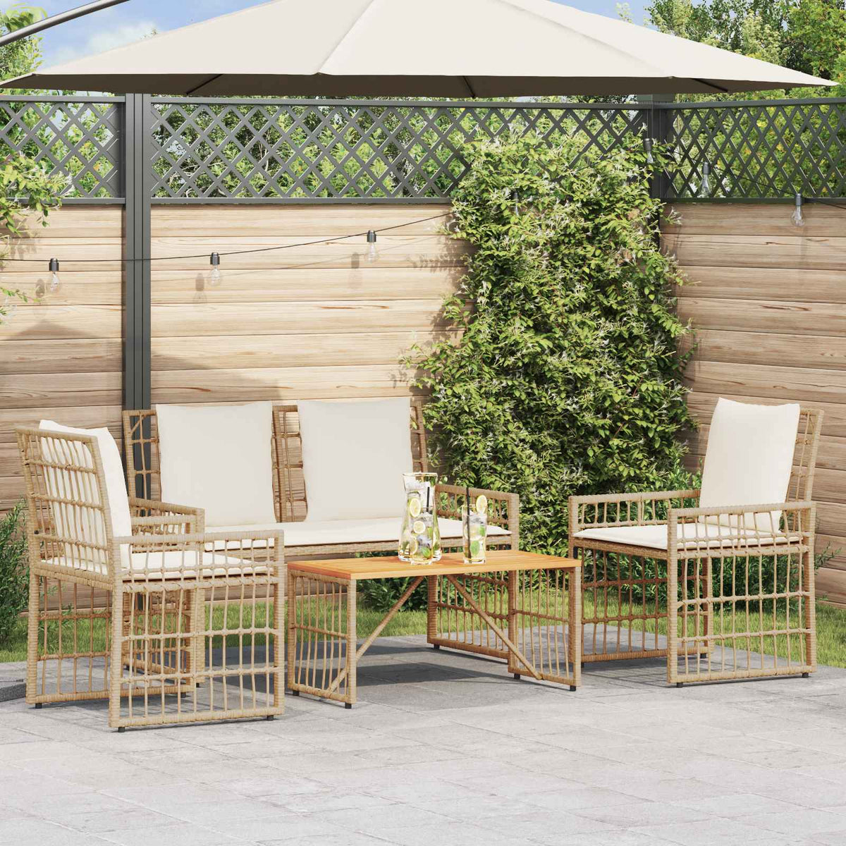vidaXL Buitenmeubelset 4 pcs Zwart en Donkergrijs Staal en Poly Rattan