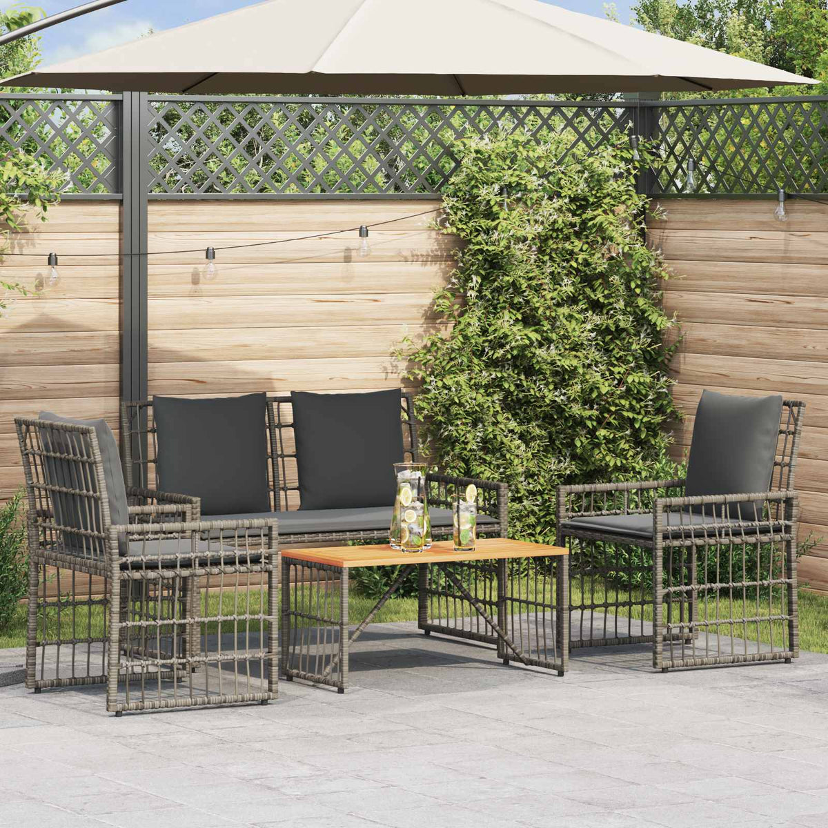 vidaXL Buitenmeubelset 4 pcs Zwart en Donkergrijs Staal en Poly Rattan