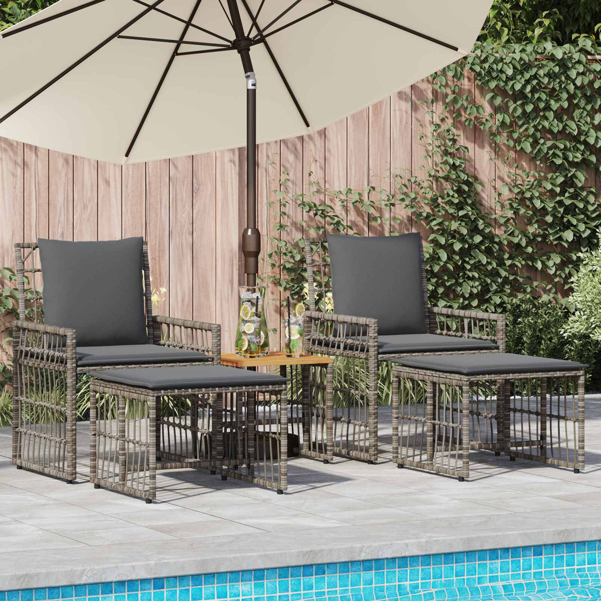 vidaXL Buitenmeubelset 4 pcs Zwart en Donkergrijs Staal en Poly Rattan