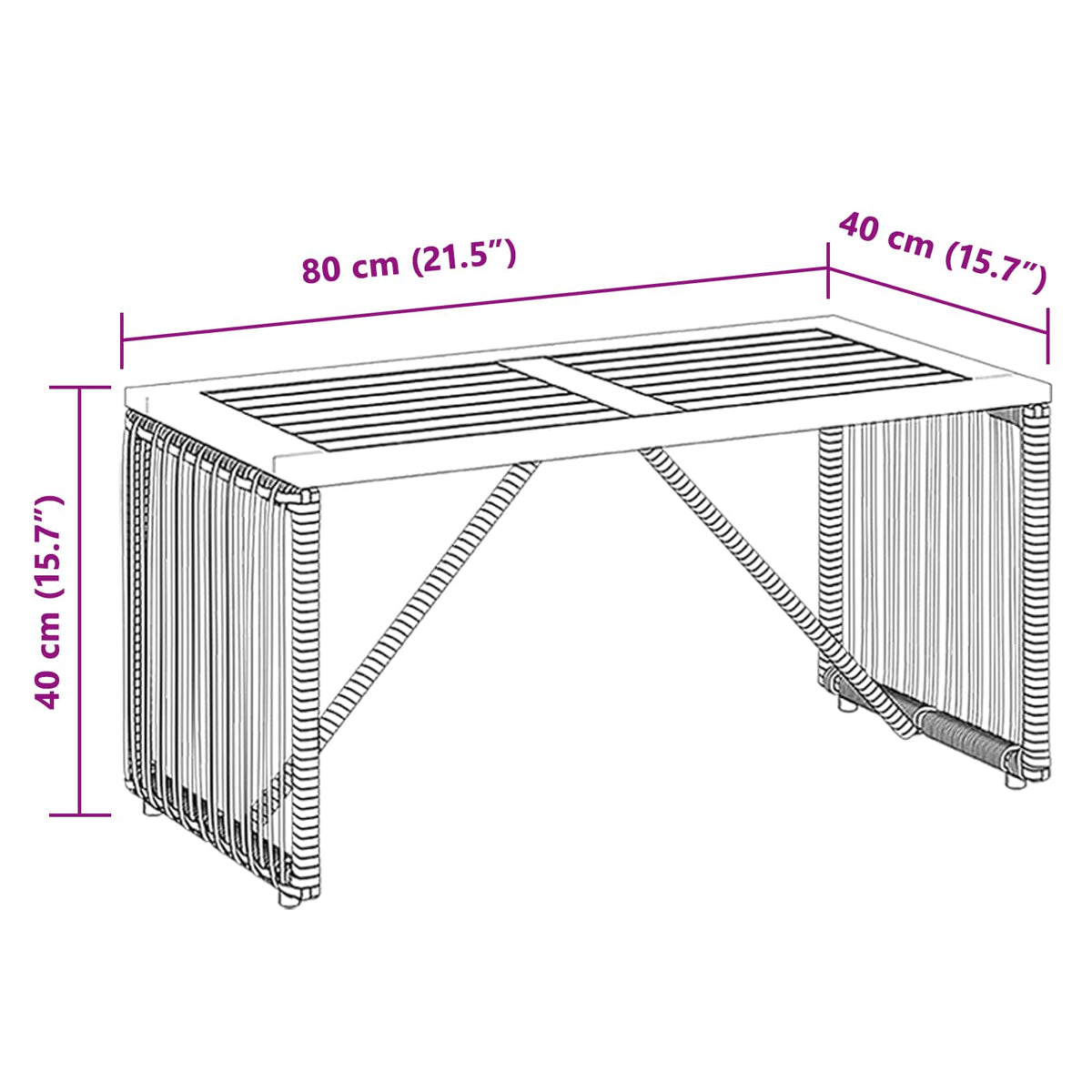 vidaXL Buiten Tafel Zwart en Bruin 80 x 40 x 40 cm poly rattan