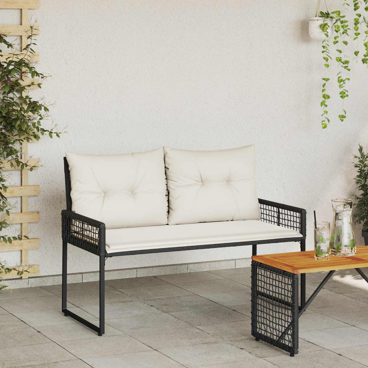 vidaXL Tuinbank Zwart en Cream Wit 118 x 55 x 82 cm PE rattan en stof