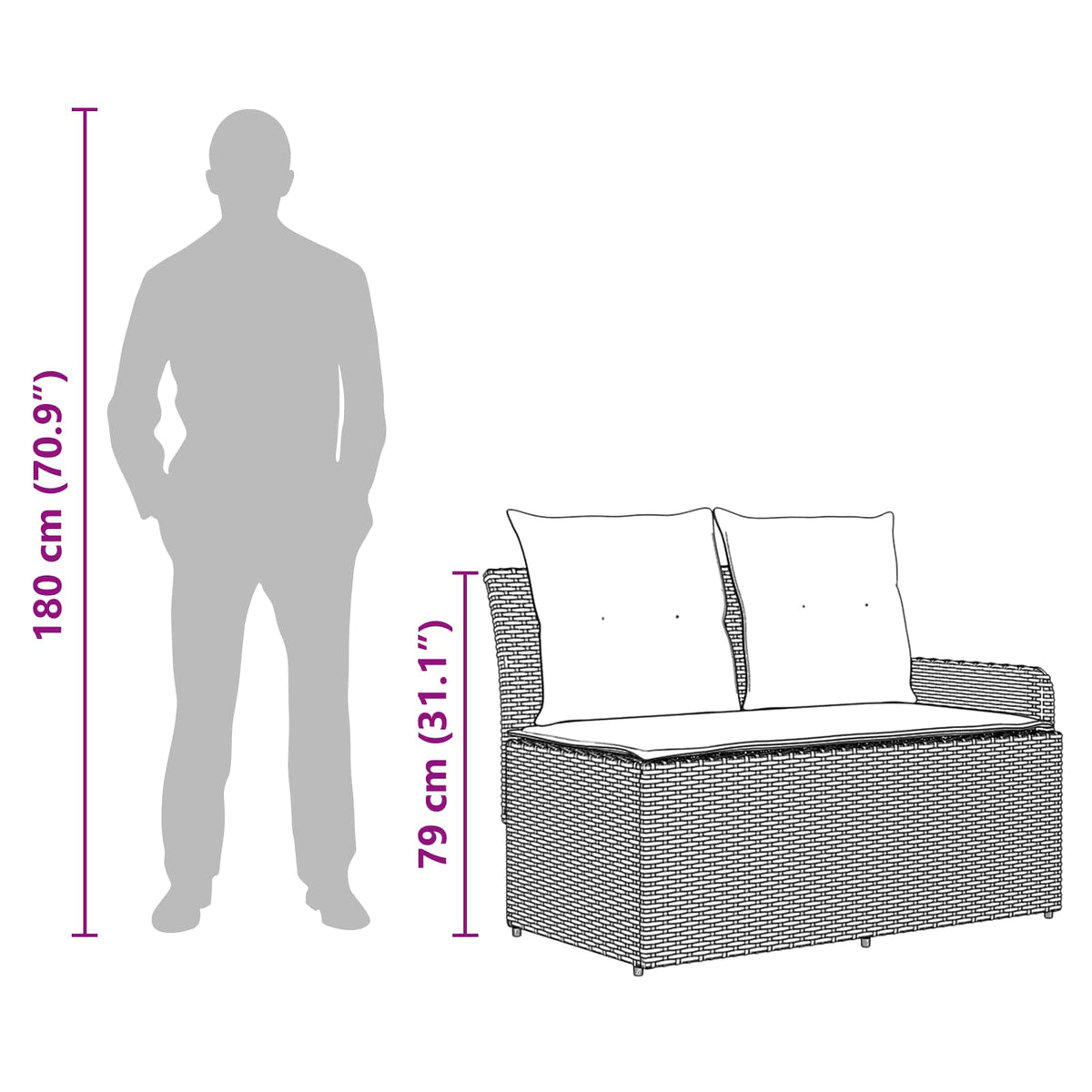 vidaXL Tuin Armsteun Sofa met Opklaptafel 2 Stuk Zwart PE Rattan