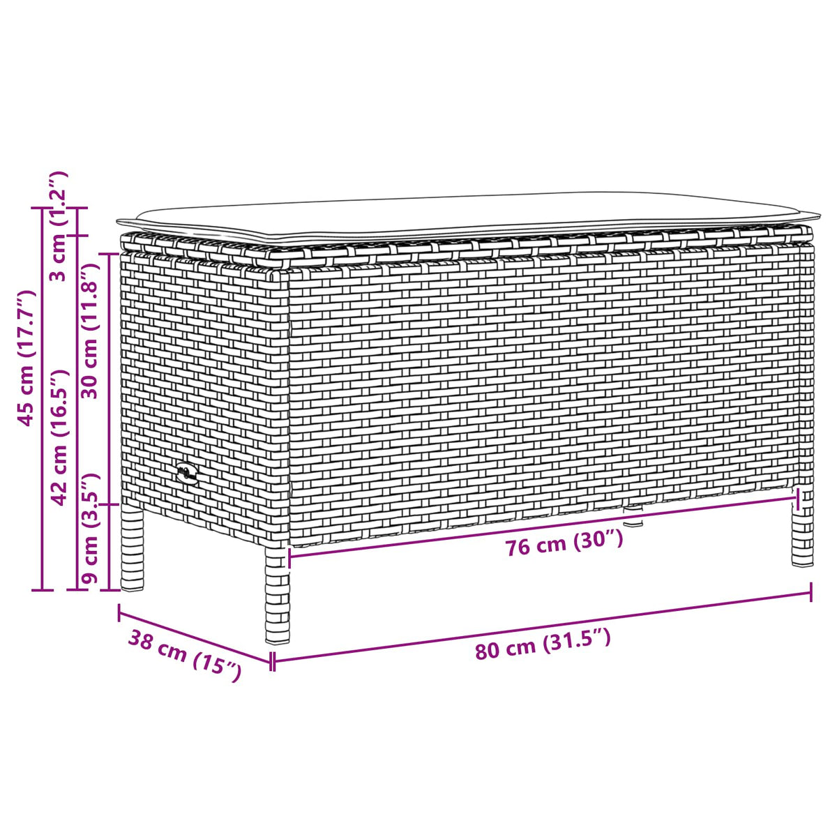 vidaXL Tuinvoetenbank met kussen Zwart 80 x 38 x 45 cm PE Rattan