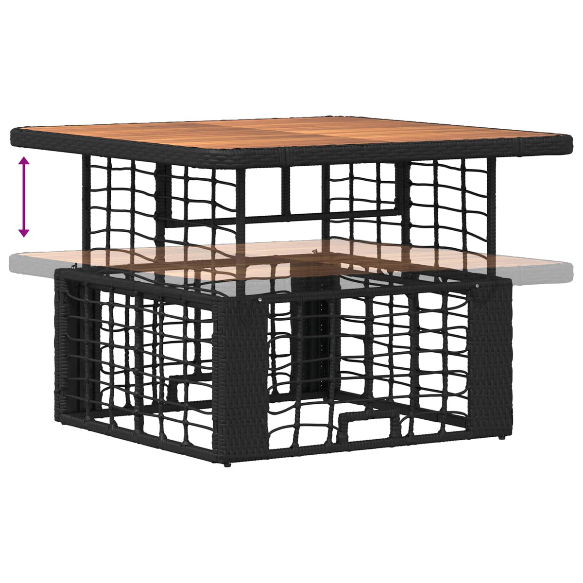 vidaXL Tuin eettafelset 3 pcs Zwart en Grijs Poly Riet en Acaciahout
