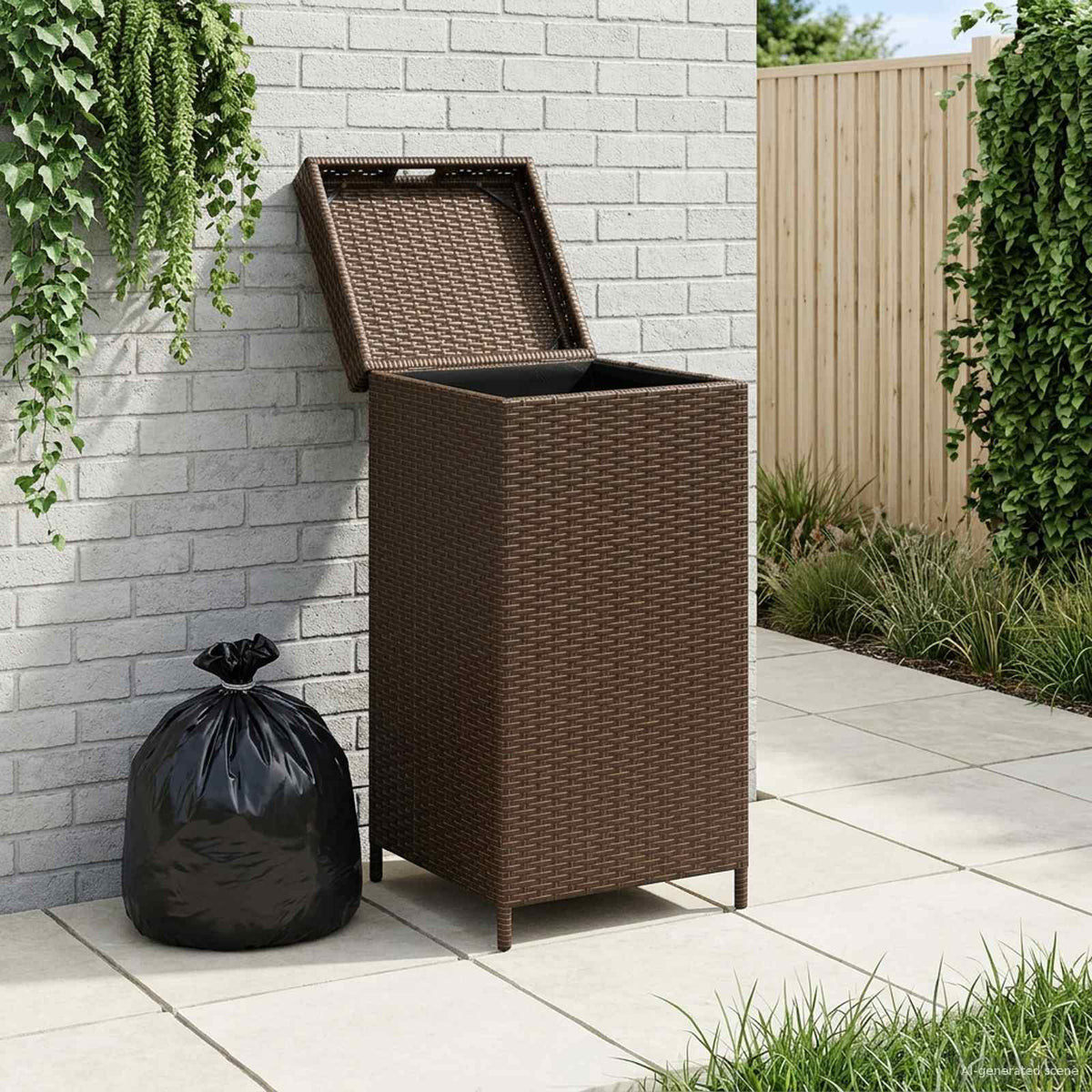 vidaXL Buiten Afvalbak Zwart 40 x 40 x 80 cm poly rattan