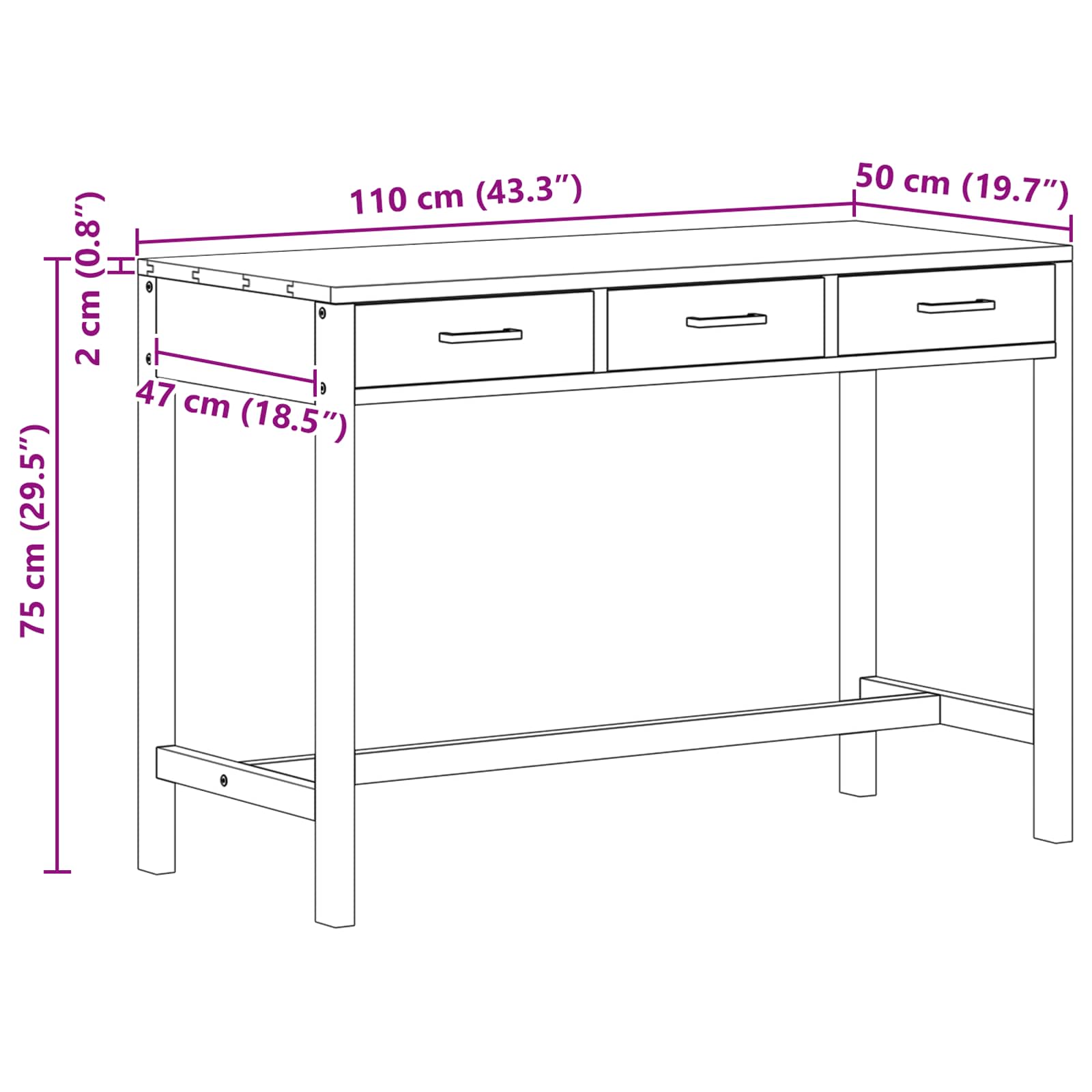vidaXL Bureau met lades Naturel Massief Teakhout 80 x 50 x 75 cm