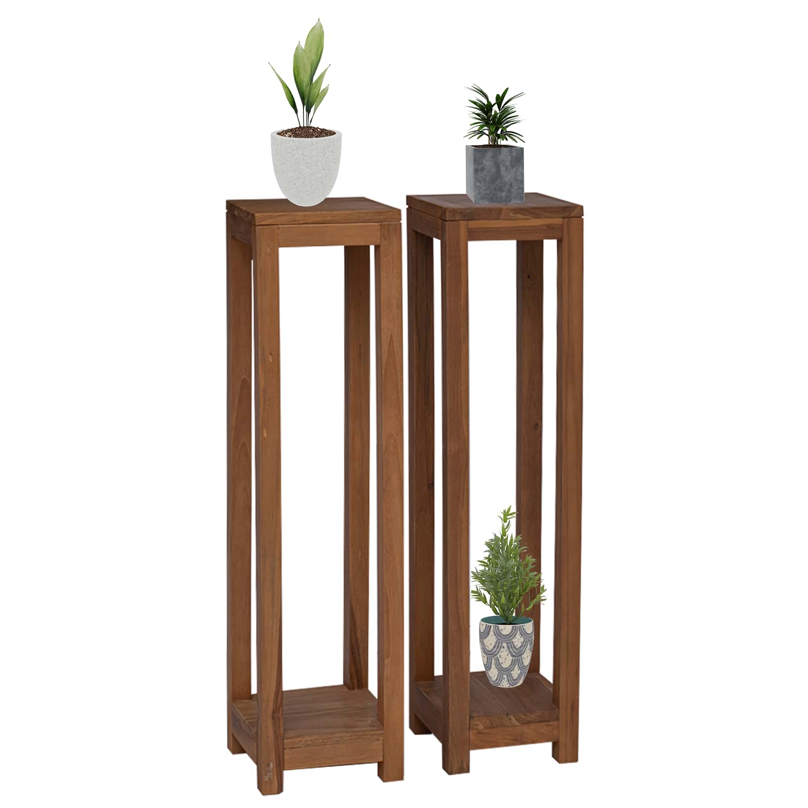 vidaXL Plantenstandaard 3 st Naturel 25 x 25 x 80 cm Massief Teakhout