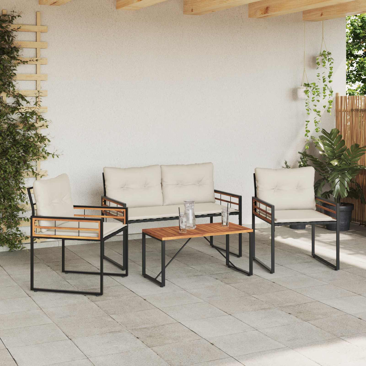 vidaXL Buitenmeubelset met kussen 4 pcs Crème
