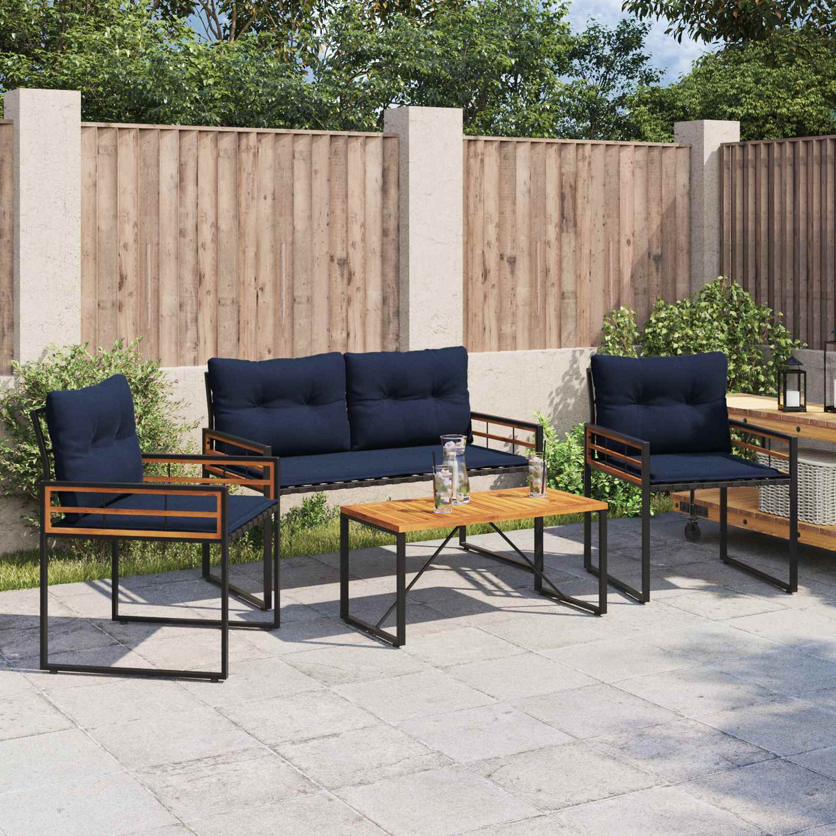 vidaXL Buitenmeubelset met kussen 4 pcs Crème
