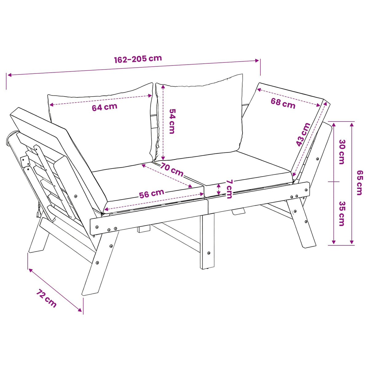 vidaXL 3-in-1 Tuinbank met Kussens Massief Acaciahout Naturel