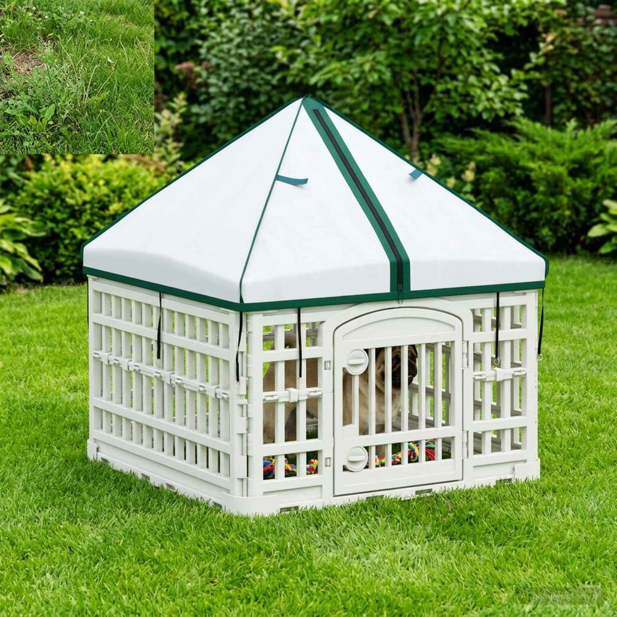 vidaXL 4 Panelen Honden Speelweide met Dak Wit 63 x 63 x 67 cm