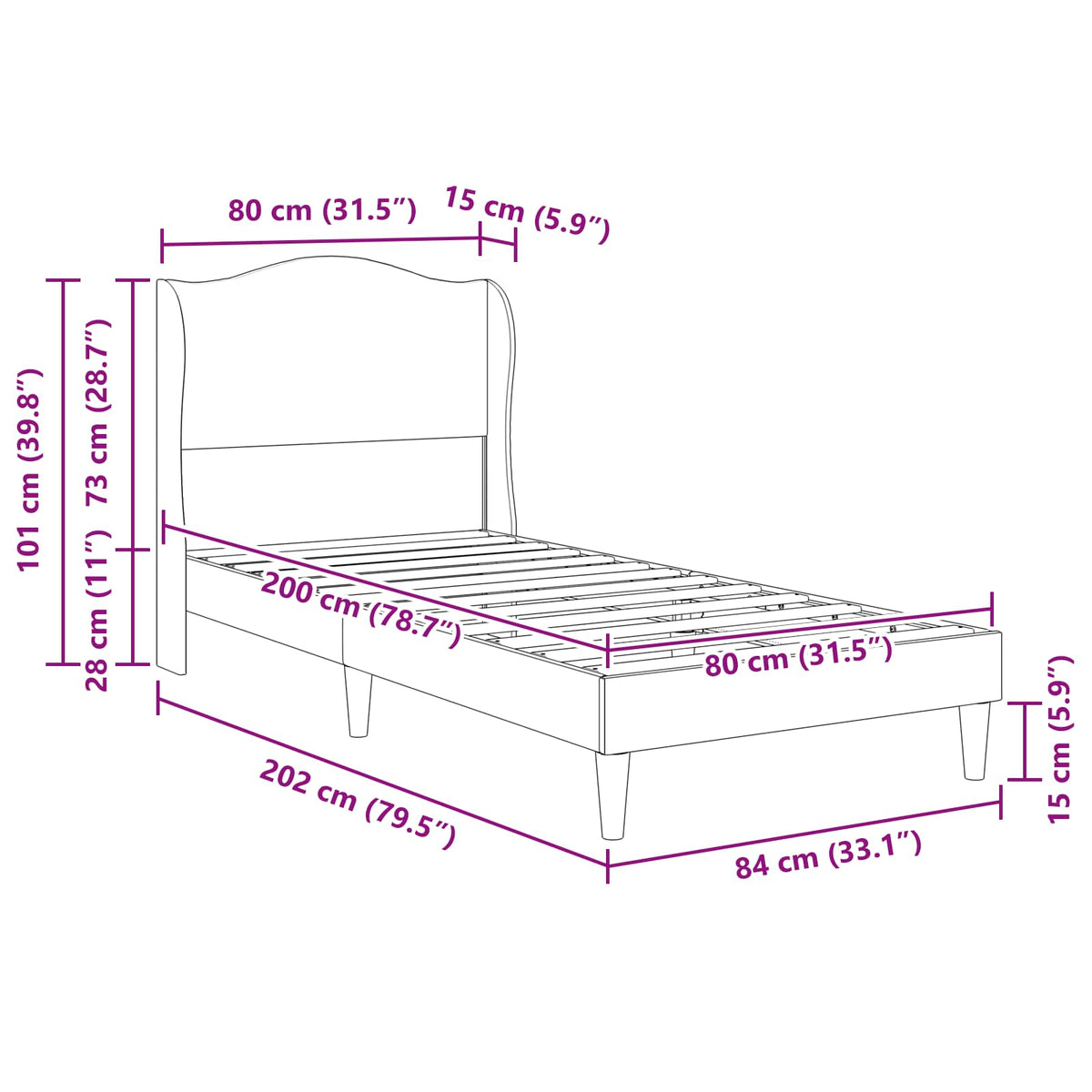 vidaXL Bedframe met hoofdeinde Lichtgrijs 80 x 200 cm Fluweel