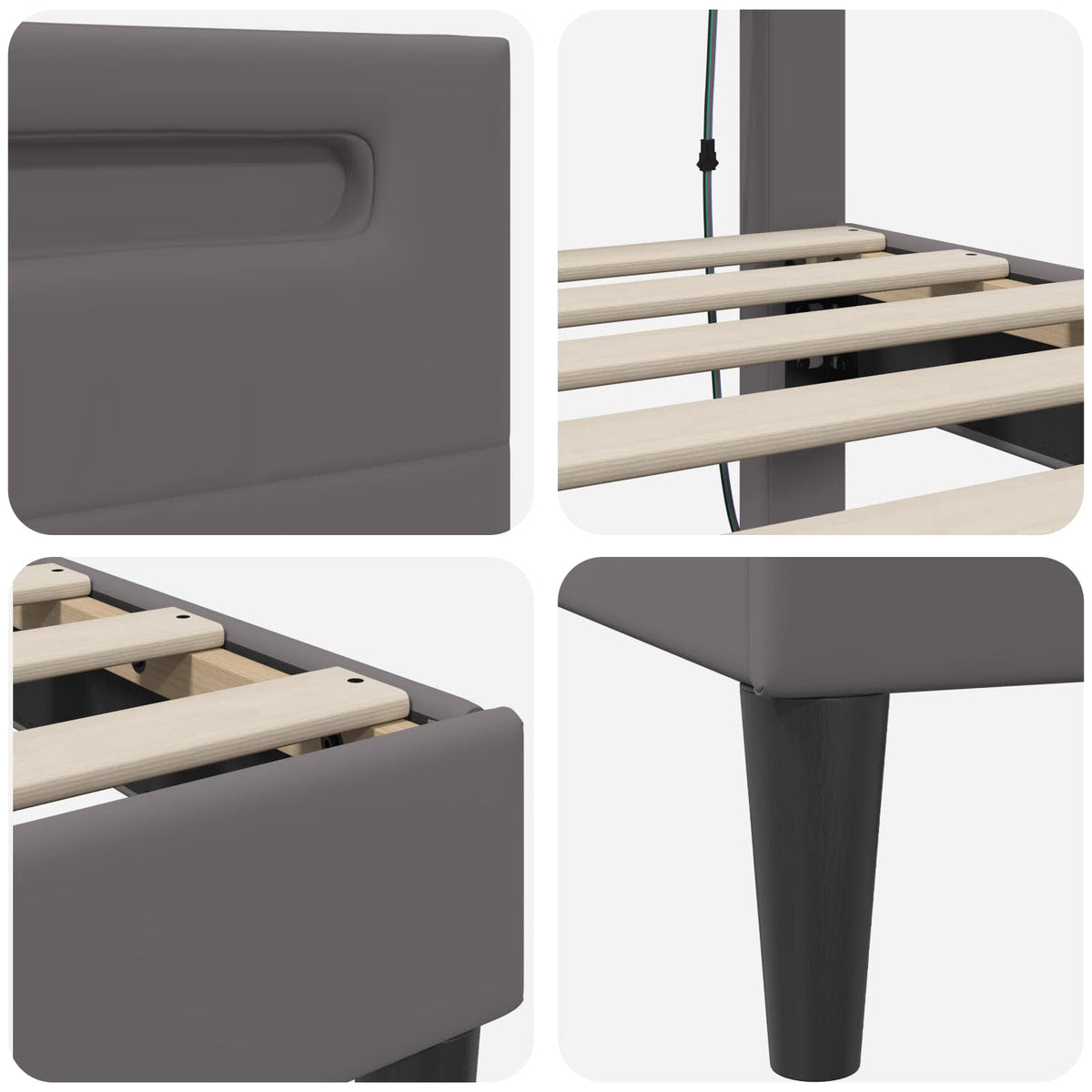 vidaXL Bedframe met LED-stripverlichting Grijs 80 x 200 cm Kunstleer