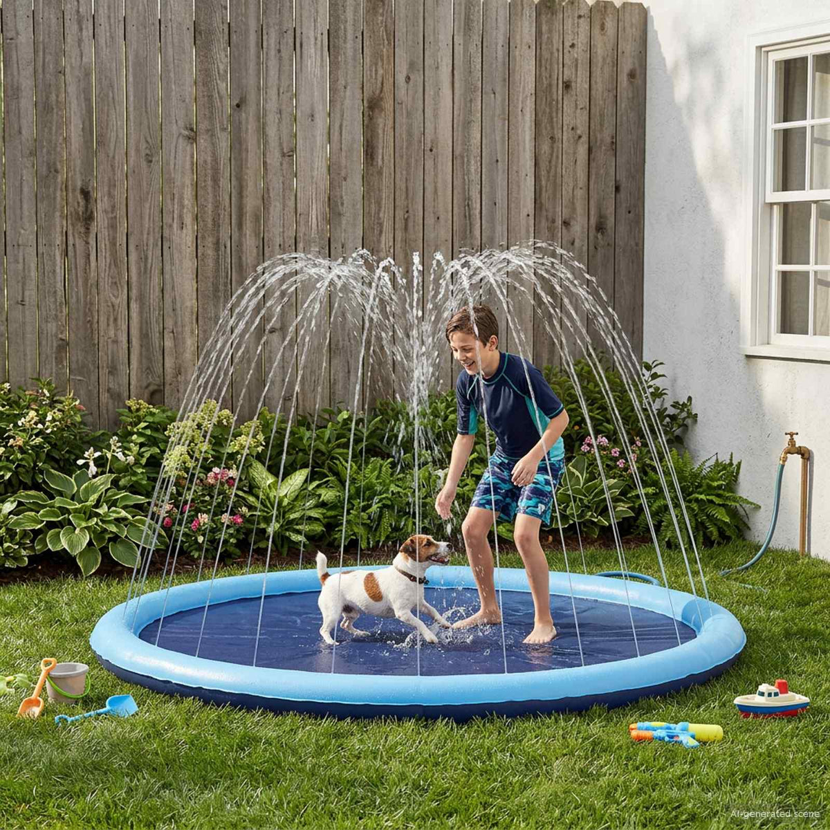 vidaXL Waterspeelmat voor kinderen en honden Blauw Ø200 x 9 cm PVC