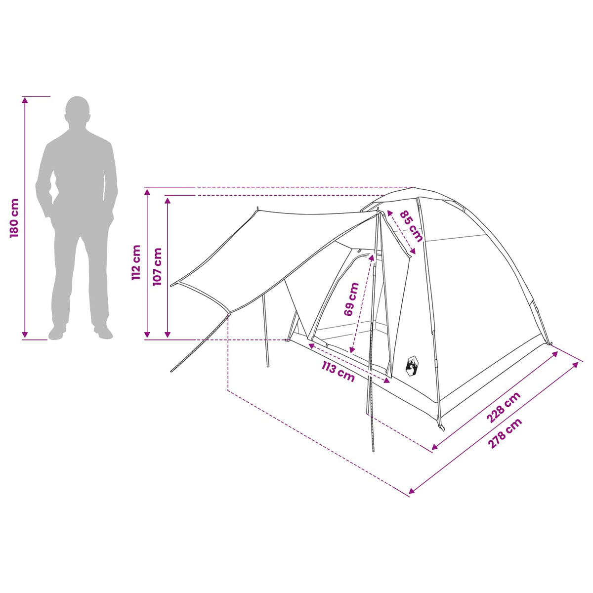 vidaXL Kamperen tent met dak Groen 2-persoons Polyester en staal