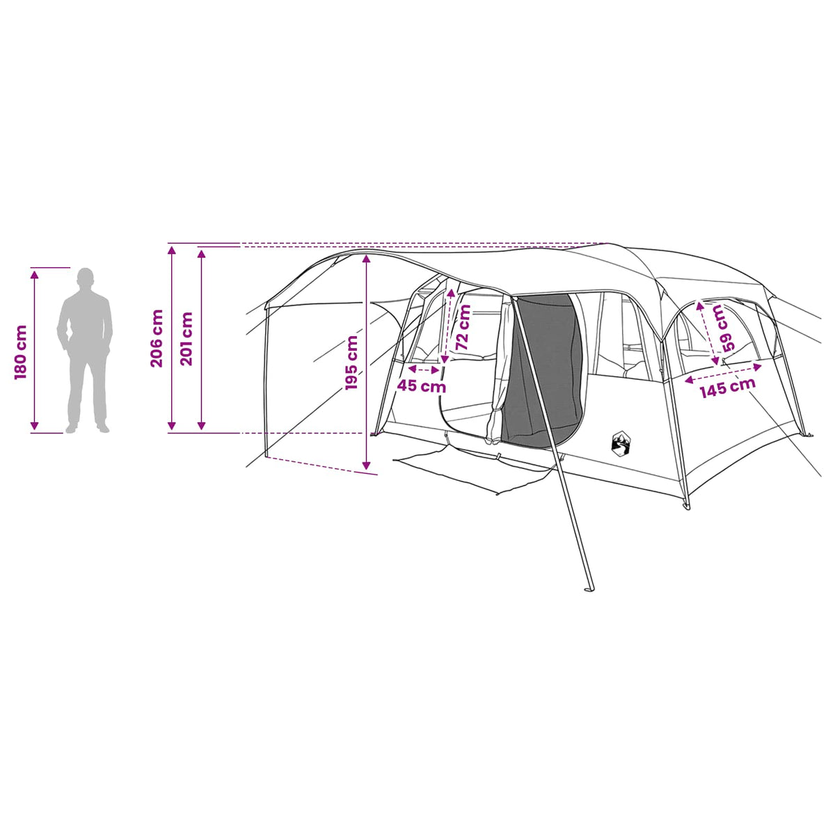 vidaXL Tunneltent met dak Groen 366 x 244 x 198 cm Polyester en staal