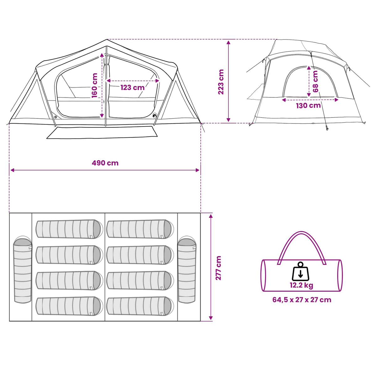 vidaXL Huisje Tent met dak Groen 480 x 273 x 205 cm Polyester en staal