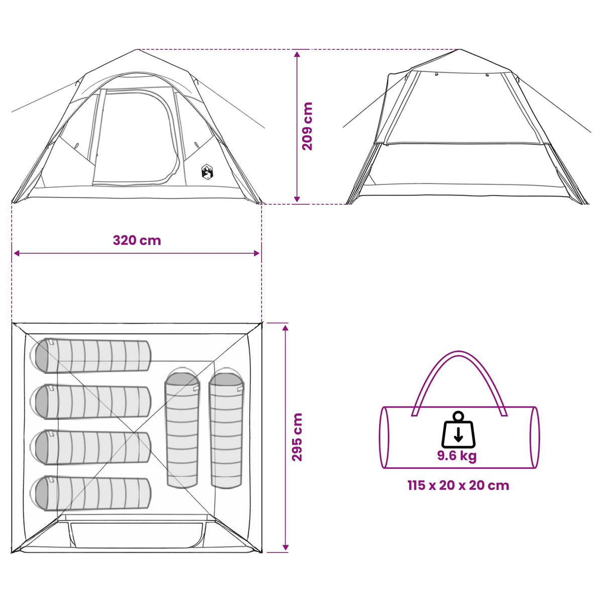 vidaXL Directe Tent Groen 305 x 275 x 190 cm Polyester en staal