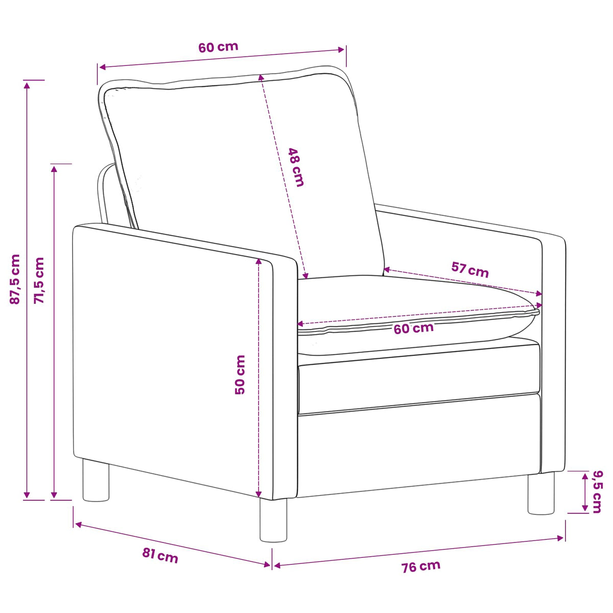 vidaXL Bank Lichtgrijs 76 x 81 x 87,5 cm Polyester