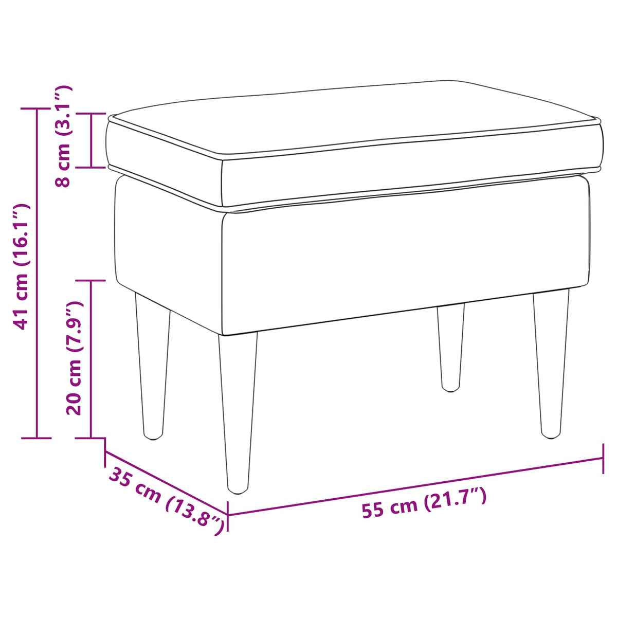 vidaXL Voetenbank Lichtgrijs 55 x 35 x 41 cm 100% Polyester
