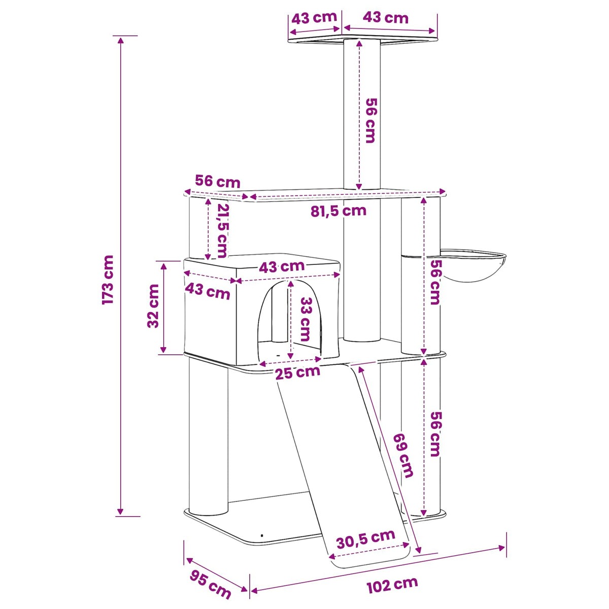 vidaXL Kattenboom met sisal krabpalen Lichtgrijs 173 cm