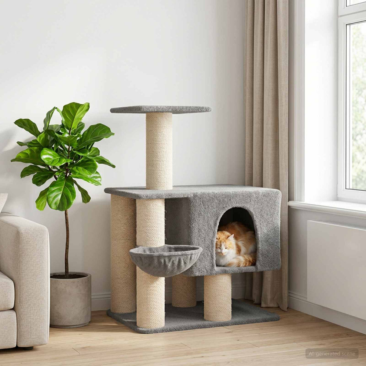 vidaXL Kattenboom met sisal krabpalen Lichtgrijs 96 cm