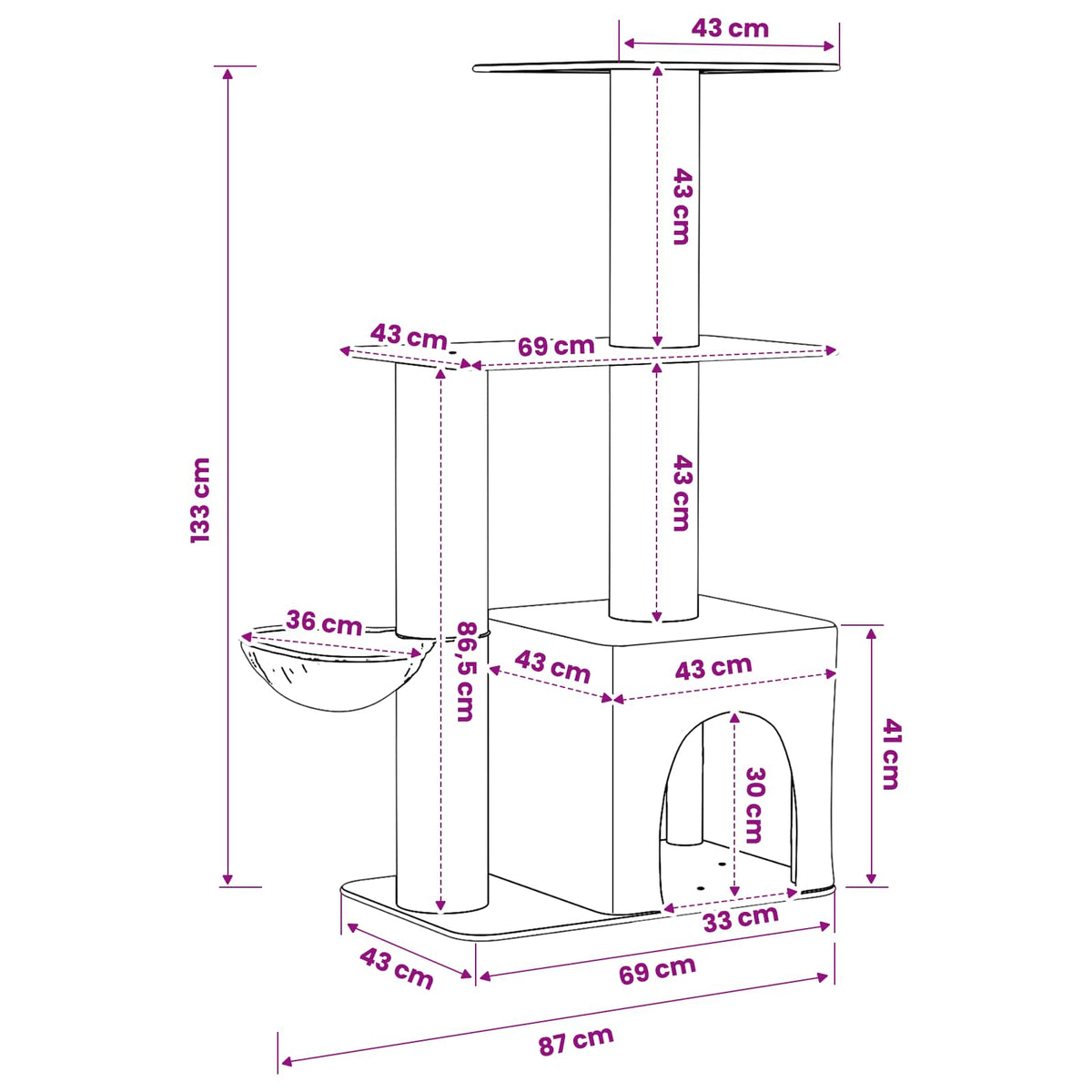 vidaXL Kattenboom met sisal krabpalen Lichtgrijs 133 cm