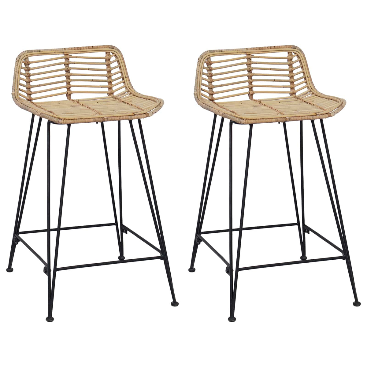 vidaXL Barkruk 2 pcs Naturel 44 x 45 x 76 cm Rattan en staal