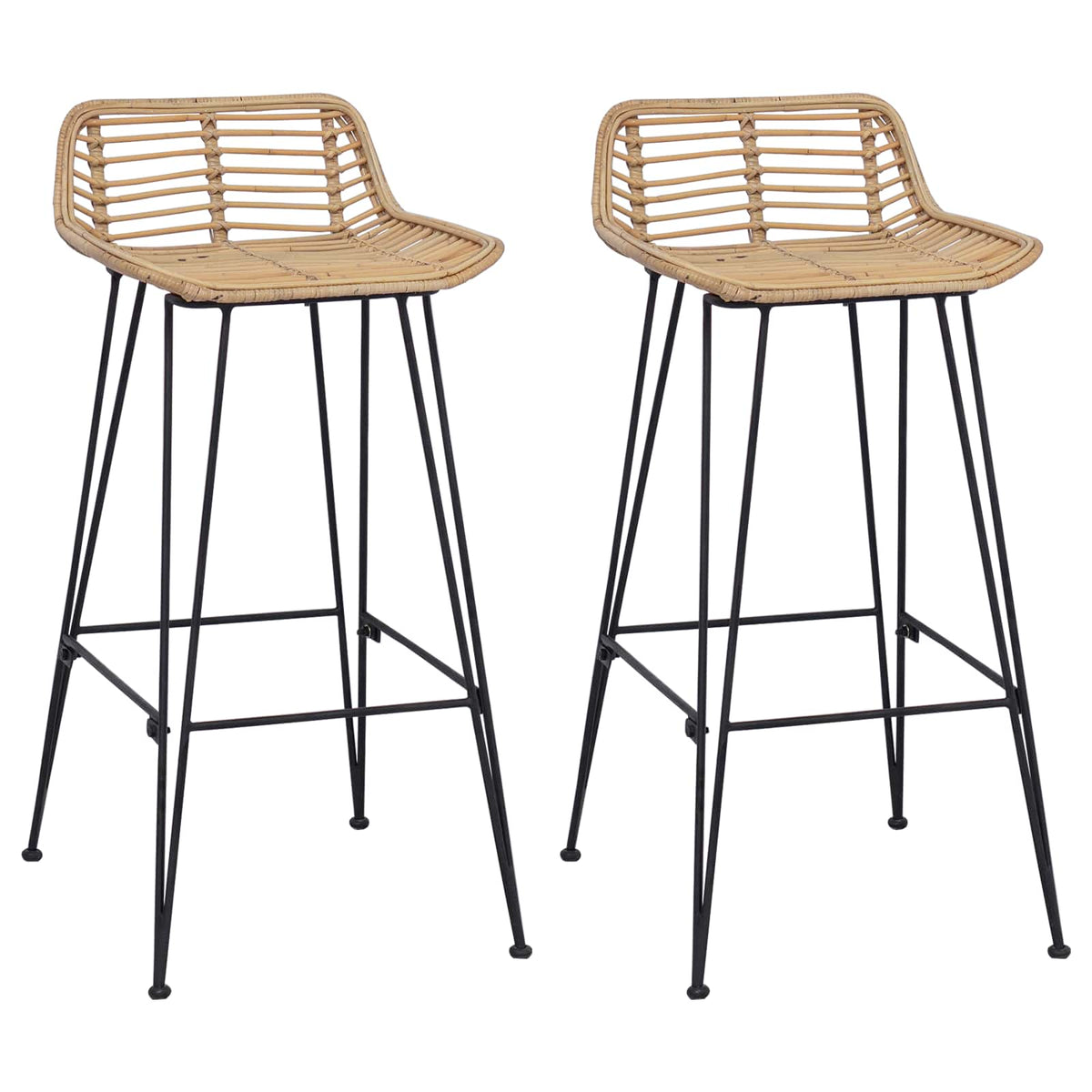 vidaXL Barkruk 2 st Zwart 44 x 46 x 91 cm Rattan en staal