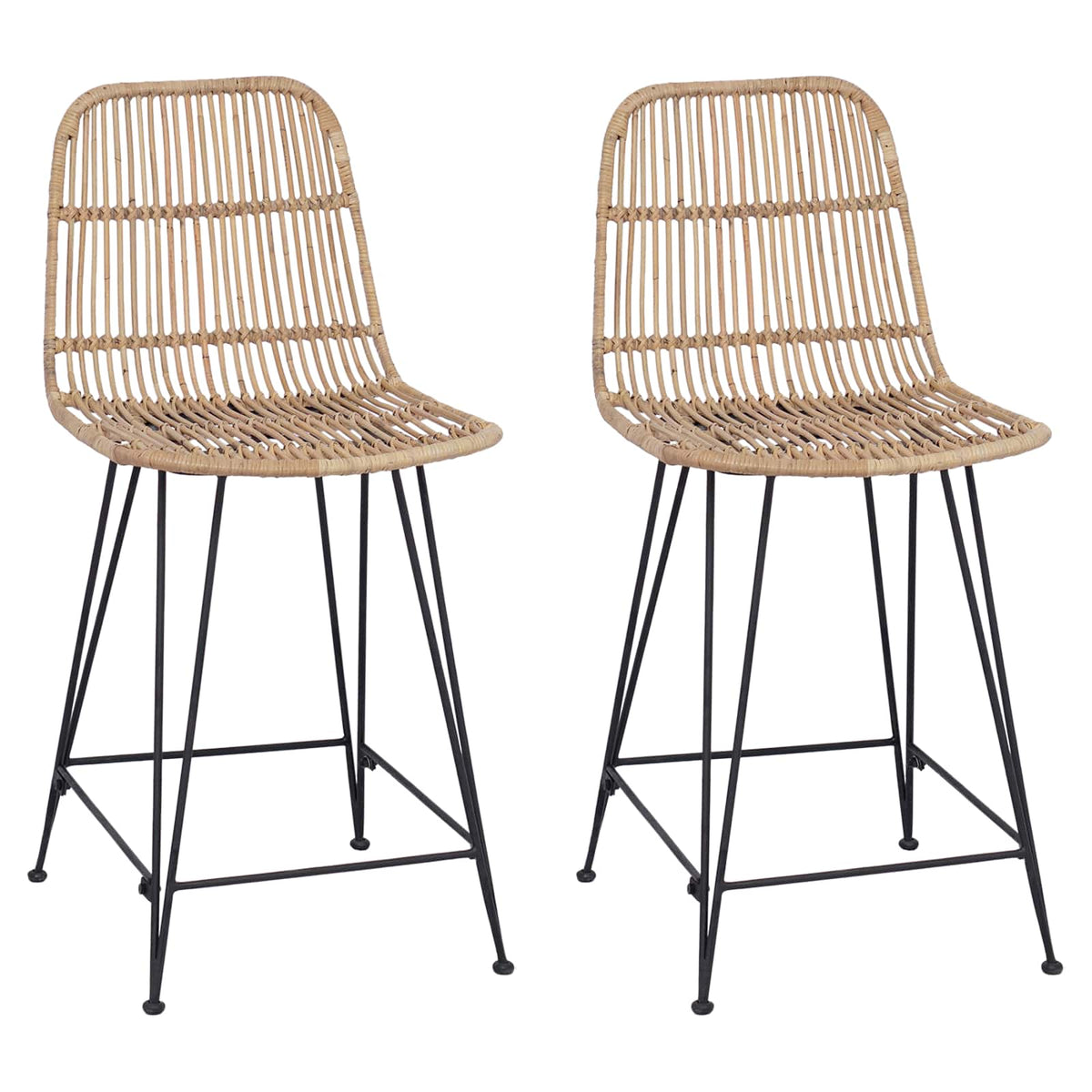 vidaXL Barkruk 2 pcs Naturel 44 x 54 x 96 cm Rattan en staal