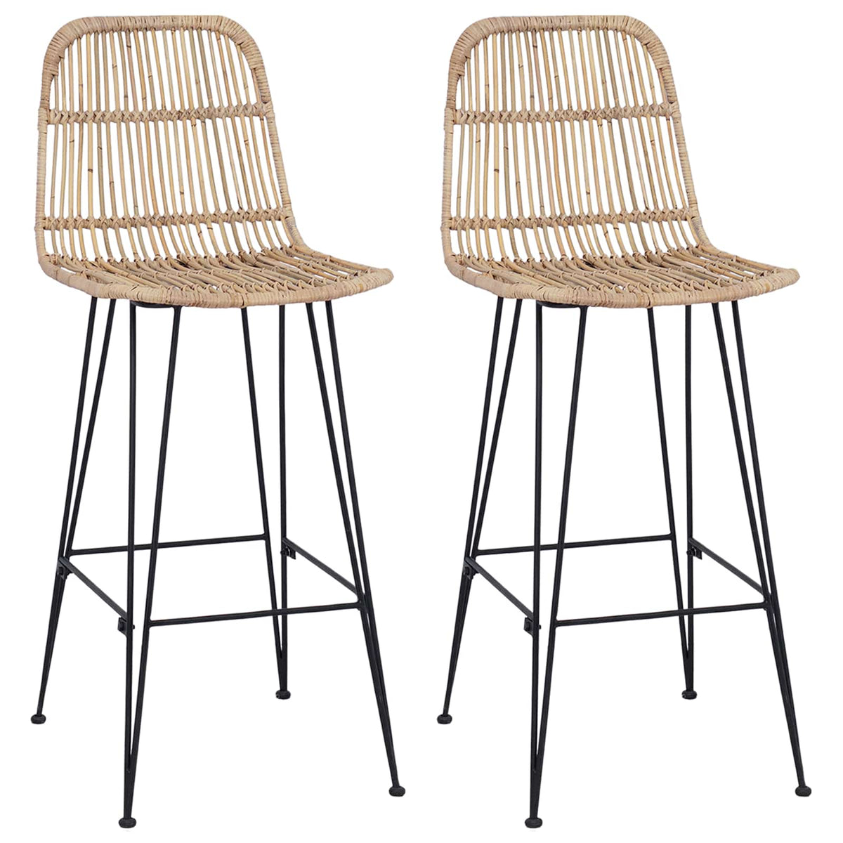 vidaXL Barkruk 2 pcs Naturel 44 x 55 x 109 cm Rattan en staal