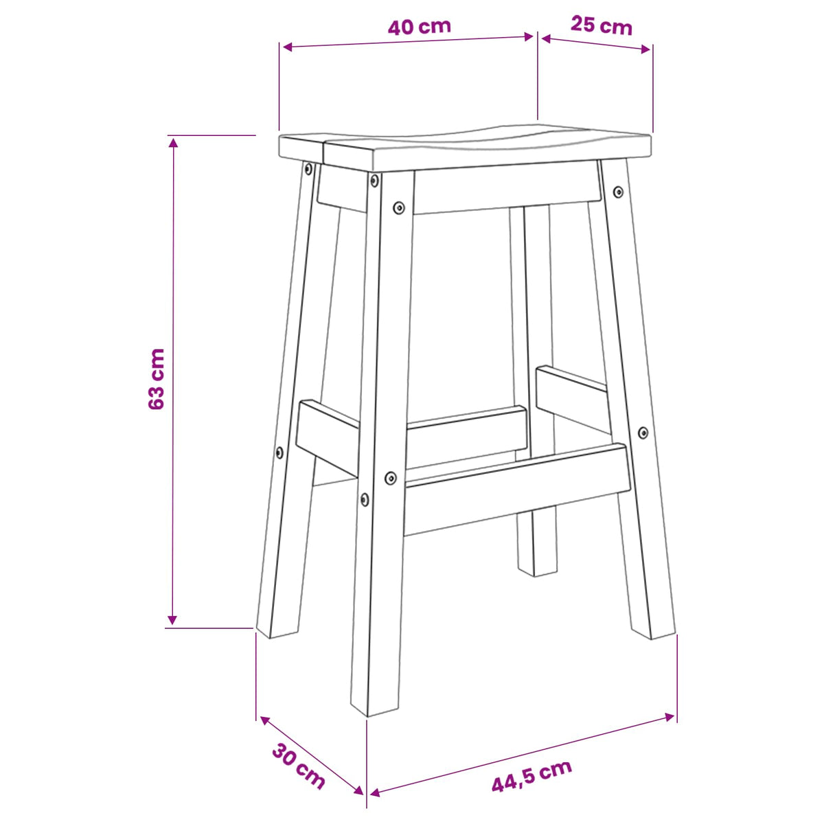 VidaXL Barkruk 2 pcs Honing Wax 44 x 30 x 63 cm Massief dennenhout