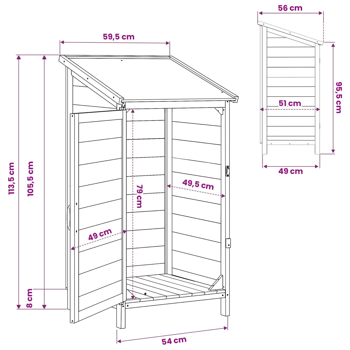 vidaXL Tuinschuur Naturel 59,5 x 56 x 113,5 cm Massief Vurenhout