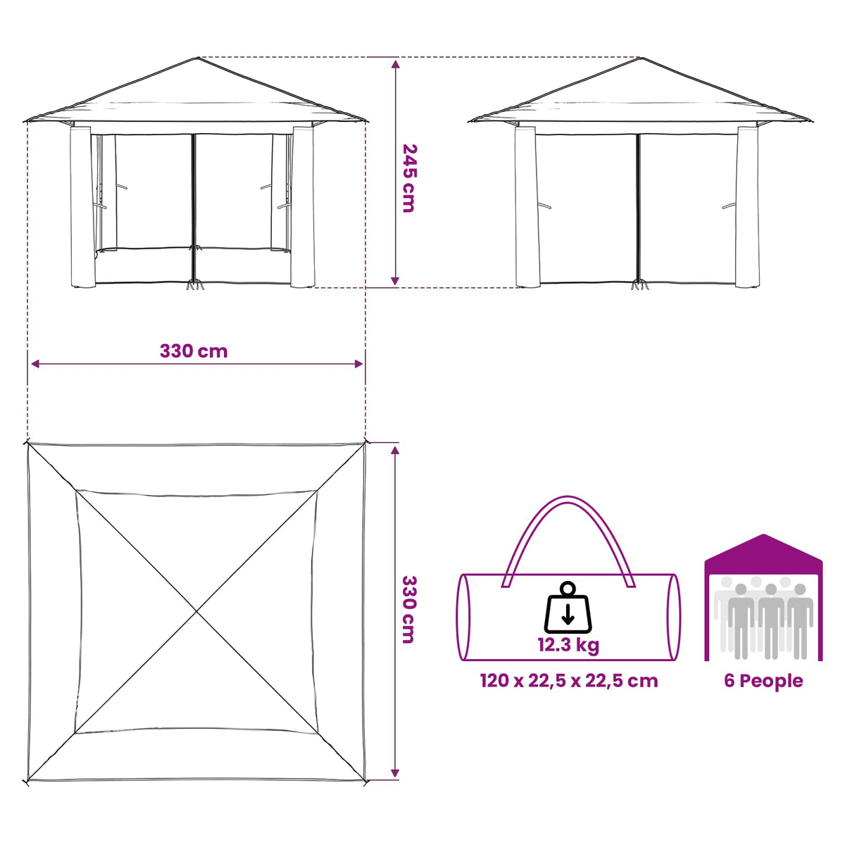 vidaXL Gazebo met 4 Zijwanden 3,3 x 3,3 m Crème en bruin