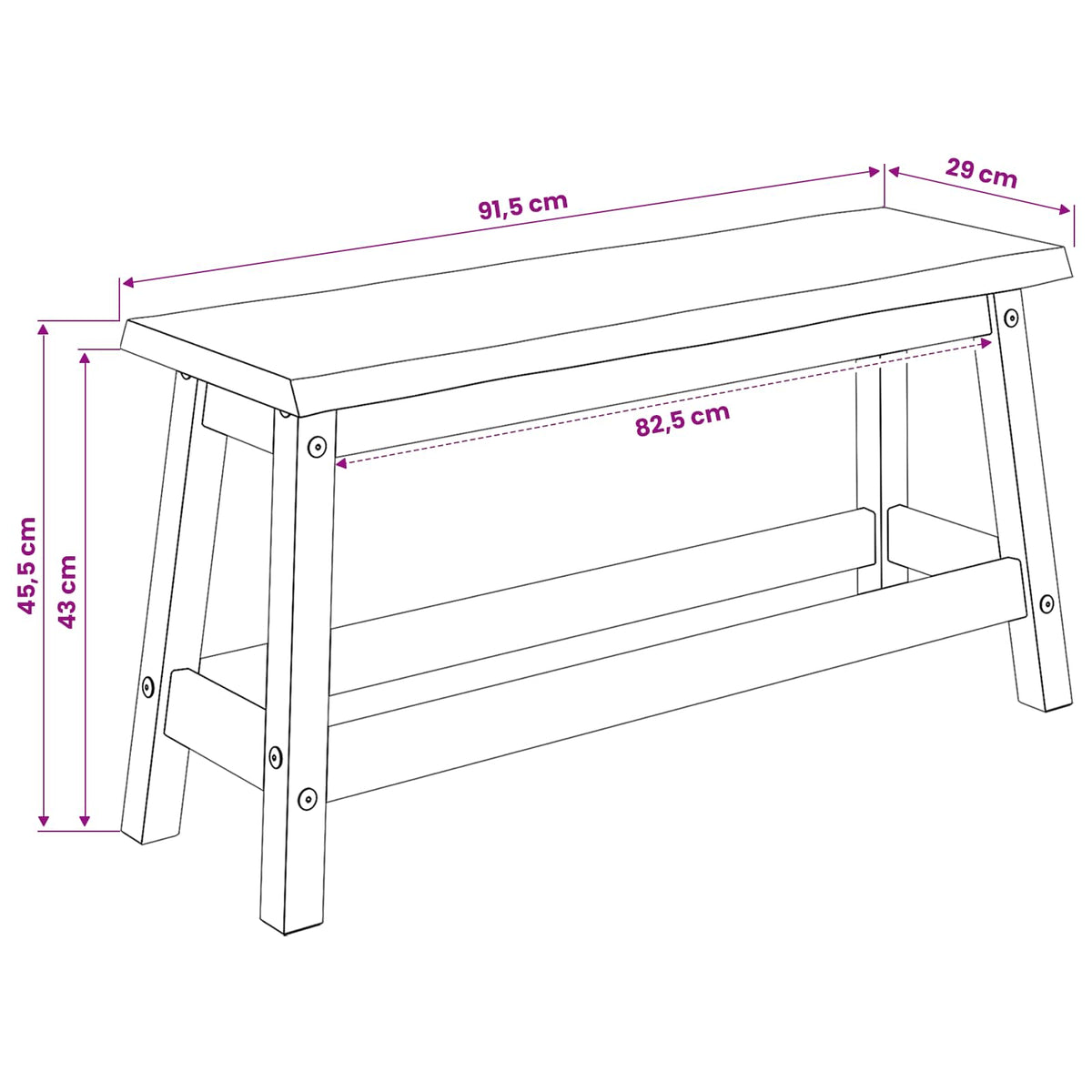 VidaXL Eetbank EKAI Zwart 91,5 x 29 x 45,5 cm Massief grenenhout