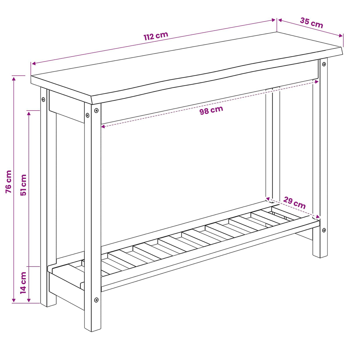 VidaXL Wandtafel EKAI Zwart 112 x 35 x 76 cm Massief grenenhout