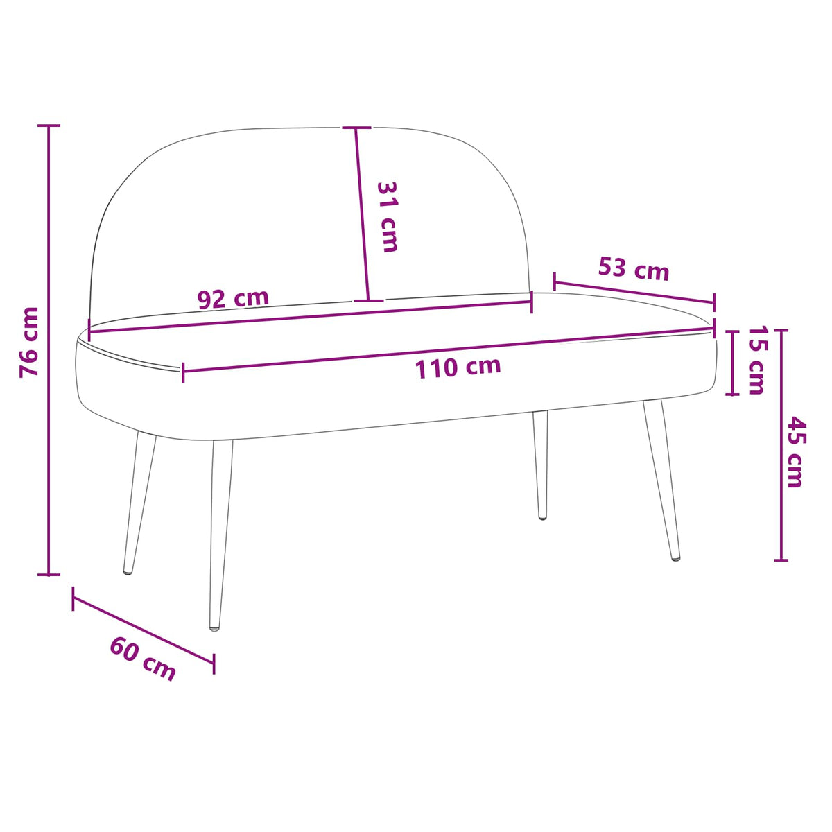 vidaXL Beklede bank met rugleuning Lichtgrijs 110 x 60 x 76 cm Fluweel