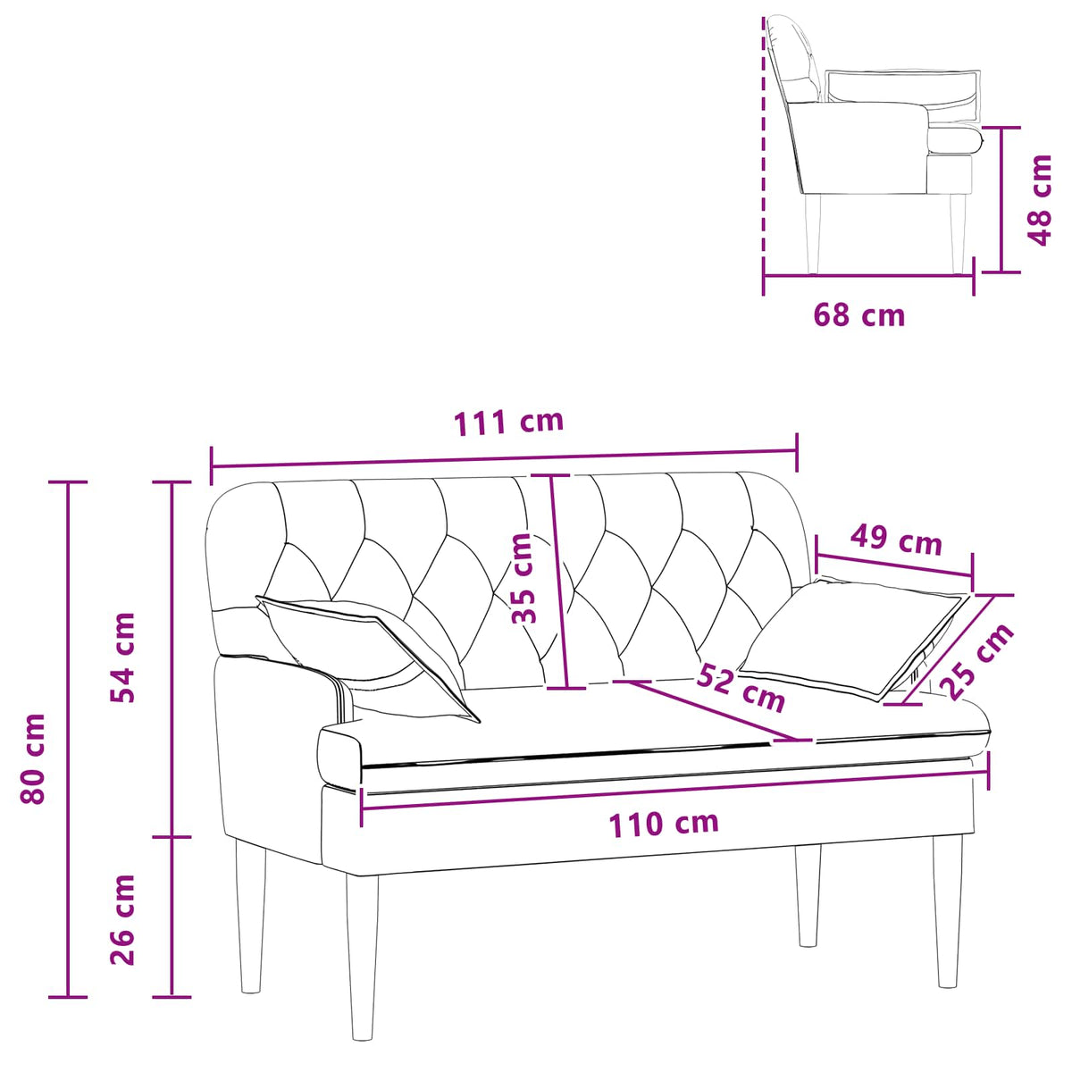 vidaXL Loungebank met knopencomfort Lichtgrijs 111 x 68 x 80 cm Stof