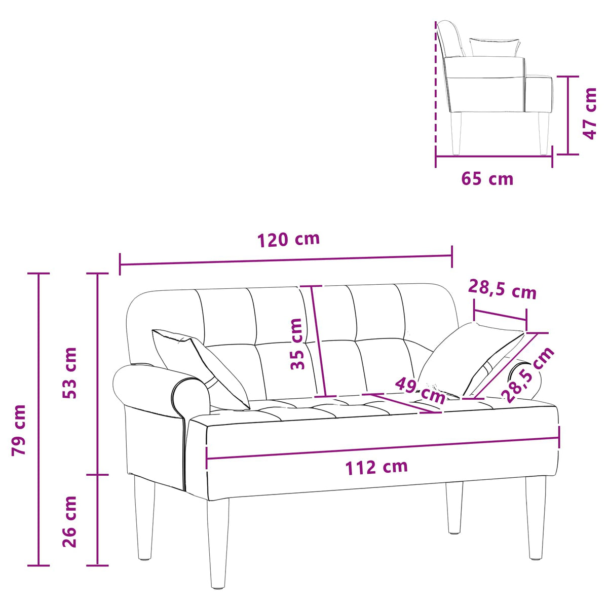 vidaXL Loungebank met knopencomfort Zwart 120 x 65 x 79 cm Stof